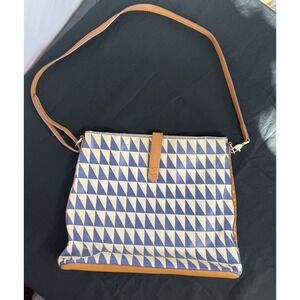Stella and Dot Crosby Hobo Geo Tile Blue White Tote Bag Shoulder Crossbody Purse